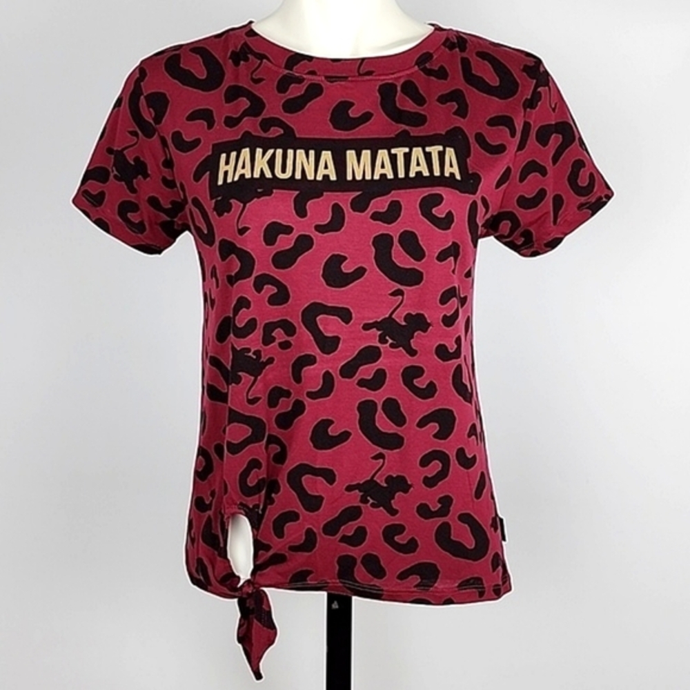 Disney The Lion King Women's Animal Print T-Shirt Hakuna‎ Matata Tie Knot Red XS